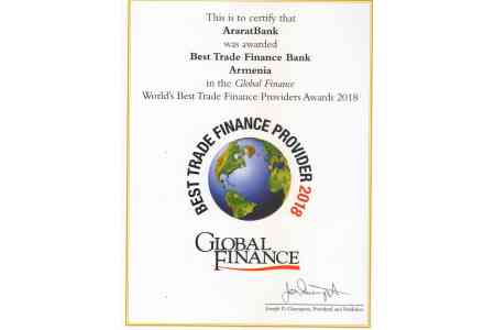 "Global Finance" recognizes ARARATBANK as the best bank of Armenia  for trade financing for the third year in a row